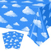 Temicle 3-Pack 54 x 108 Inch Cartoon Sky Tablecloths - Blue Sky and Cloud Disposable Plastic Covers for Kids Birthday, Baby Shower, and Party Supplies