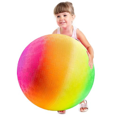 18-Inch Rainbow Playground Ball with Hand Pump, Jumbo Kickball for Kids