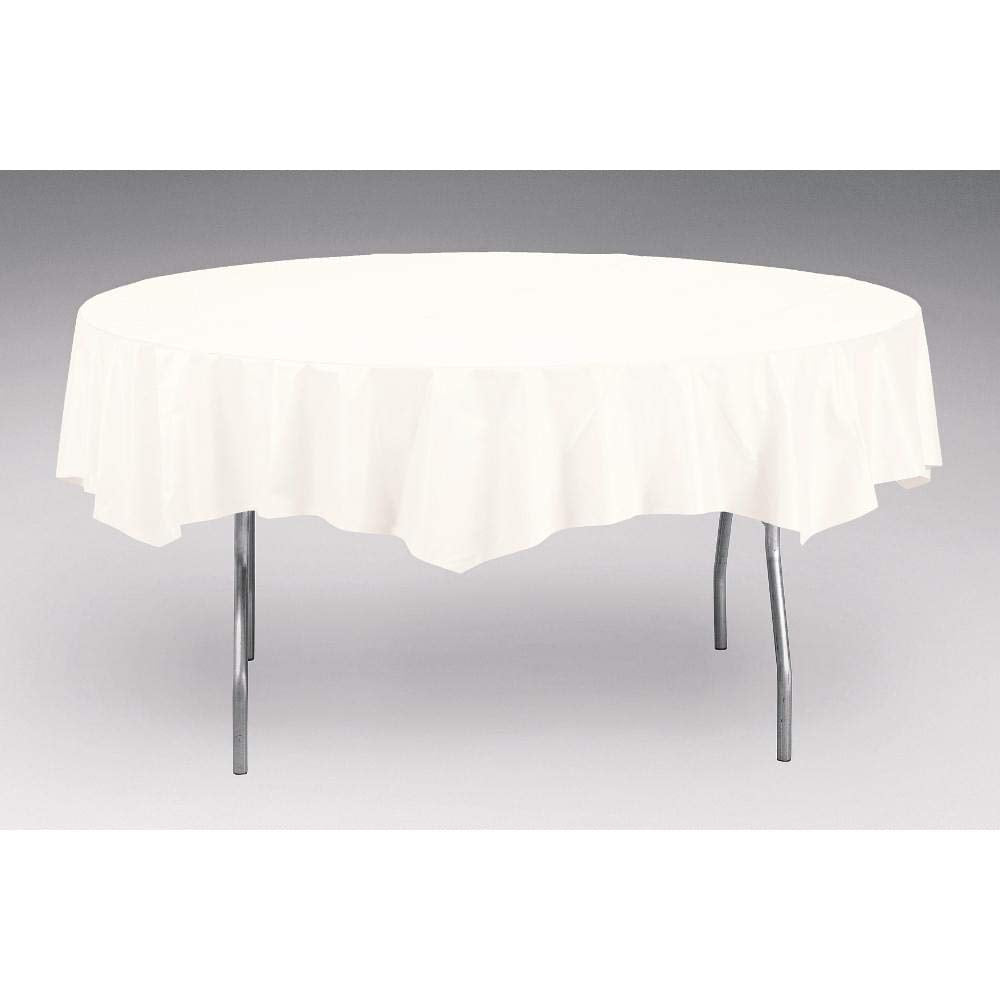 Creative Converting Octy-Round Plastic Table Cover, 82-Inch, White