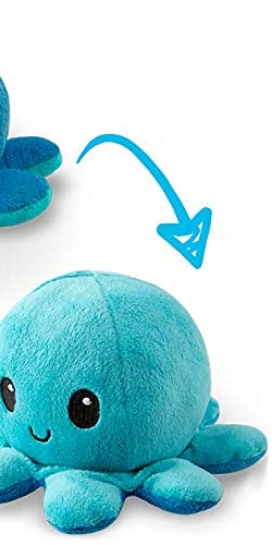TeeTurtle Reversible Octopus Plushie 4-Inch Angry Light + Dark Blue Two-Sided Flip Plush Toy with Embroidered Details - Cute Mini Collectible Plush