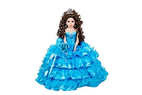 Kinnex Collections by Amanda 18" Porcelain Quince Anos Quinceanera Umbrella Last Doll Muneca Centerpiece ~ KK18729 (Turquoise)