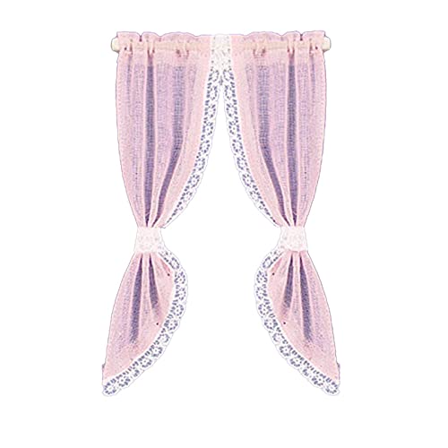 Melody Jane Dollhouse Pink Demi Curtains on Rail Miniature 1:12 Scale Window Accessory