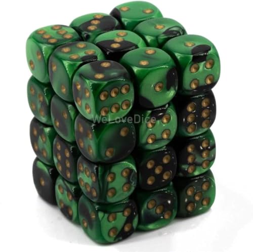 Chessex D&D Dice-12mm Gemini Black, Green, and Gold Plastic Polyhedral Dice Set-Dungeons and Dragons Dice Includes 36 Dice - D6, (CHX26839)