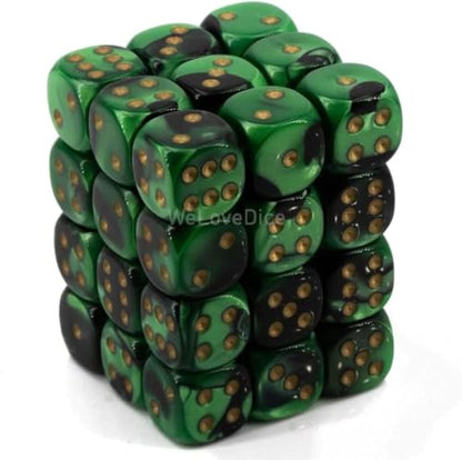 Chessex D&D Dice-12mm Gemini Black, Green, and Gold Plastic Polyhedral Dice Set-Dungeons and Dragons Dice Includes 36 Dice - D6, (CHX26839)