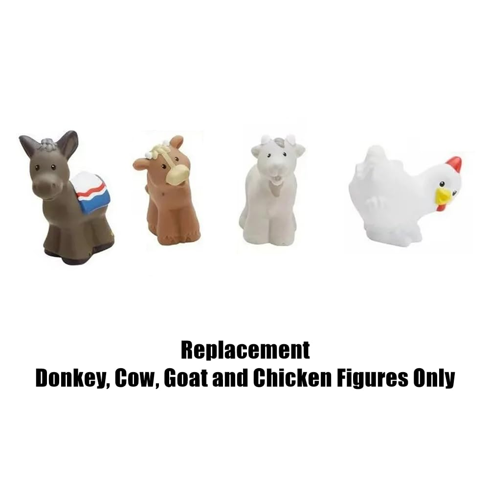 Mattel Replacement Parts for Little-People Christmas Nativity Playset - Replacement Donkey, Cow, Goat and Chicken ~ Works with FPT07, DPX53, J2404 and