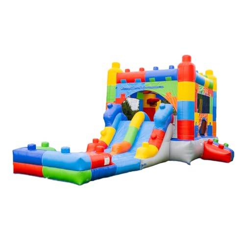 HeroKiddo 12ft Block Party Inflatable Bounce House Dual Lane Slide with Blower