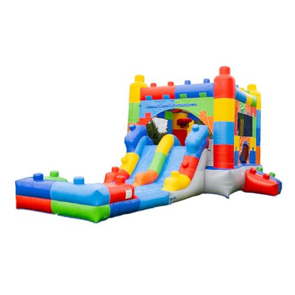 HeroKiddo 12ft Block Party Inflatable Bounce House Dual Lane Slide with Blower