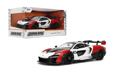 Jada Toys Hyper-Spec 1:24 McLaren Senna Die-cast Car - Opening Doors, Hood, Trunk, Rubber Tires(White/Red/Black)