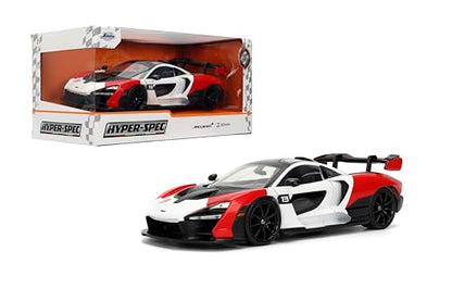 Jada Toys Hyper-Spec 1:24 McLaren Senna Die-cast Car - Opening Doors, Hood, Trunk, Rubber Tires(White/Red/Black)