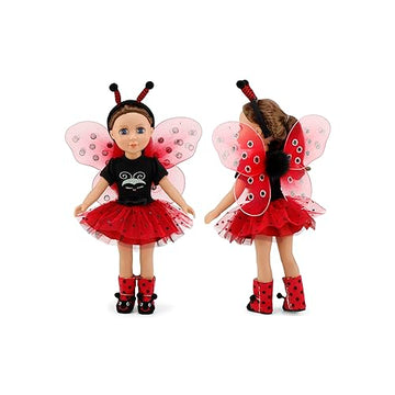 Emily Rose Magical Lady Bug 5 PC 14 inch Fashion Doll Halloween Costume Outfit with Removable Wings, Antenna Headband and Boots! | Clothes &