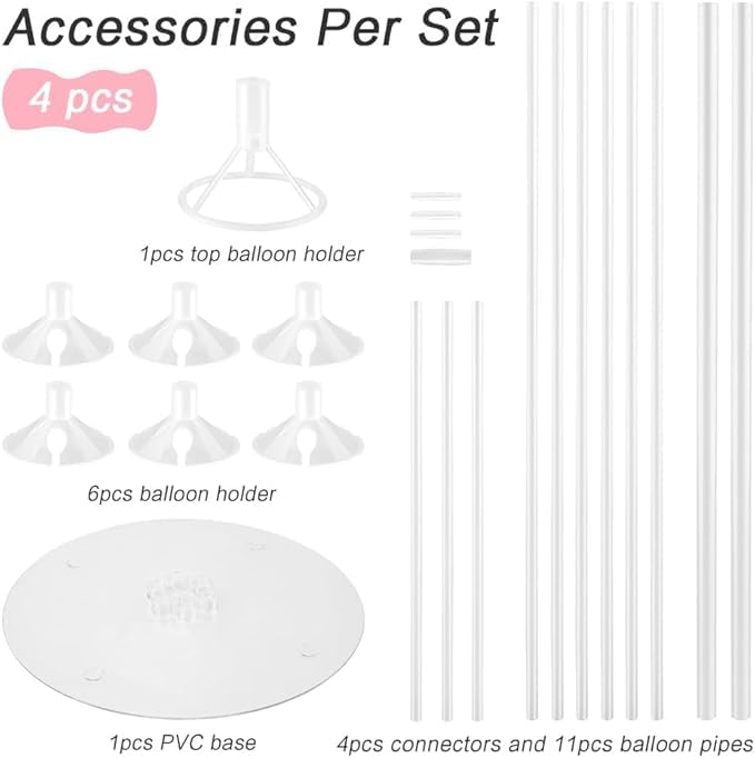 True Deals 24x7 Balloon Stand Kit - 4 Sets with Balloon Sticks, Stands for Table & Floor, Arch with Base for Parties & Decorations (Pack of 3)