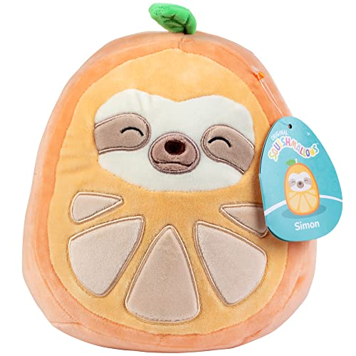 Squishmallows Original 8 Inch Simon The Orange Sloth - Official Jazwares Plush - Soft, Cuddly Collectible Sloth Fruit Stuffed Animal Toy - Gift