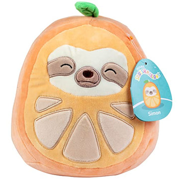 Squishmallows Original 8 Inch Simon The Orange Sloth - Official Jazwares Plush - Soft, Cuddly Collectible Sloth Fruit Stuffed Animal Toy - Gift