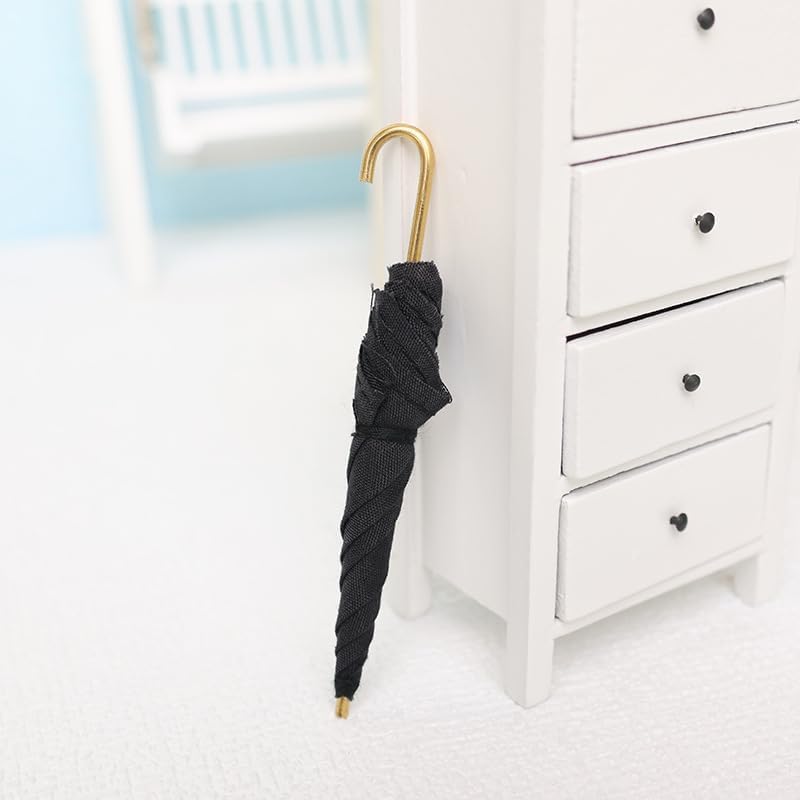 2 Pcs Black 1:12 Dollhouse Miniature Umbrella,Mini Cloth Umbrella Doll House Dollhouse Mini Furniture Decorative Accessories,Doll Umbrella,Dollhouse