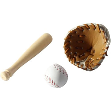 3Pcs Dollhouse Baseball Set, Khaki with Glove, 1/12 Scale Miniature Accessories