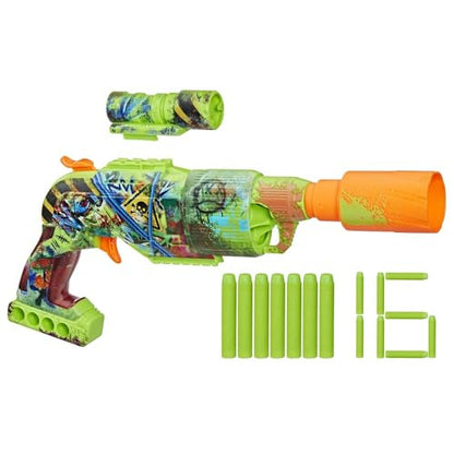 Nerf Zombie Driller Dart Blaster, 16 Nerf Elite Darts, Rotating 5 Dart Cylinder, Removable Scope, Outdoor Games, Ages 8+