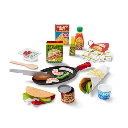 Melissa & Doug Fill & Fold Taco & Tortilla Set, 43 Pieces - Sliceable Wooden Mexican Play Food, Skillet, and More - FSC Certified
