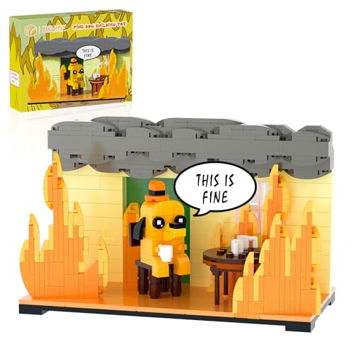 This is Fine Dog Building Blocks, Funny Meme Coffee Dog Action Figure Toys, Cartoon Puppy Desktop Animal Model, Comics Character Toys Birthday
