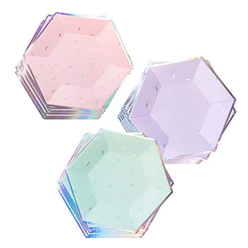 Harlow & Grey Sprinkles Party Plates and Napkins Set, 60-pc Pastel Happy Birthday Kit, Multi- Color Pack w/Pink, Teal, and Purple Disposable Paper