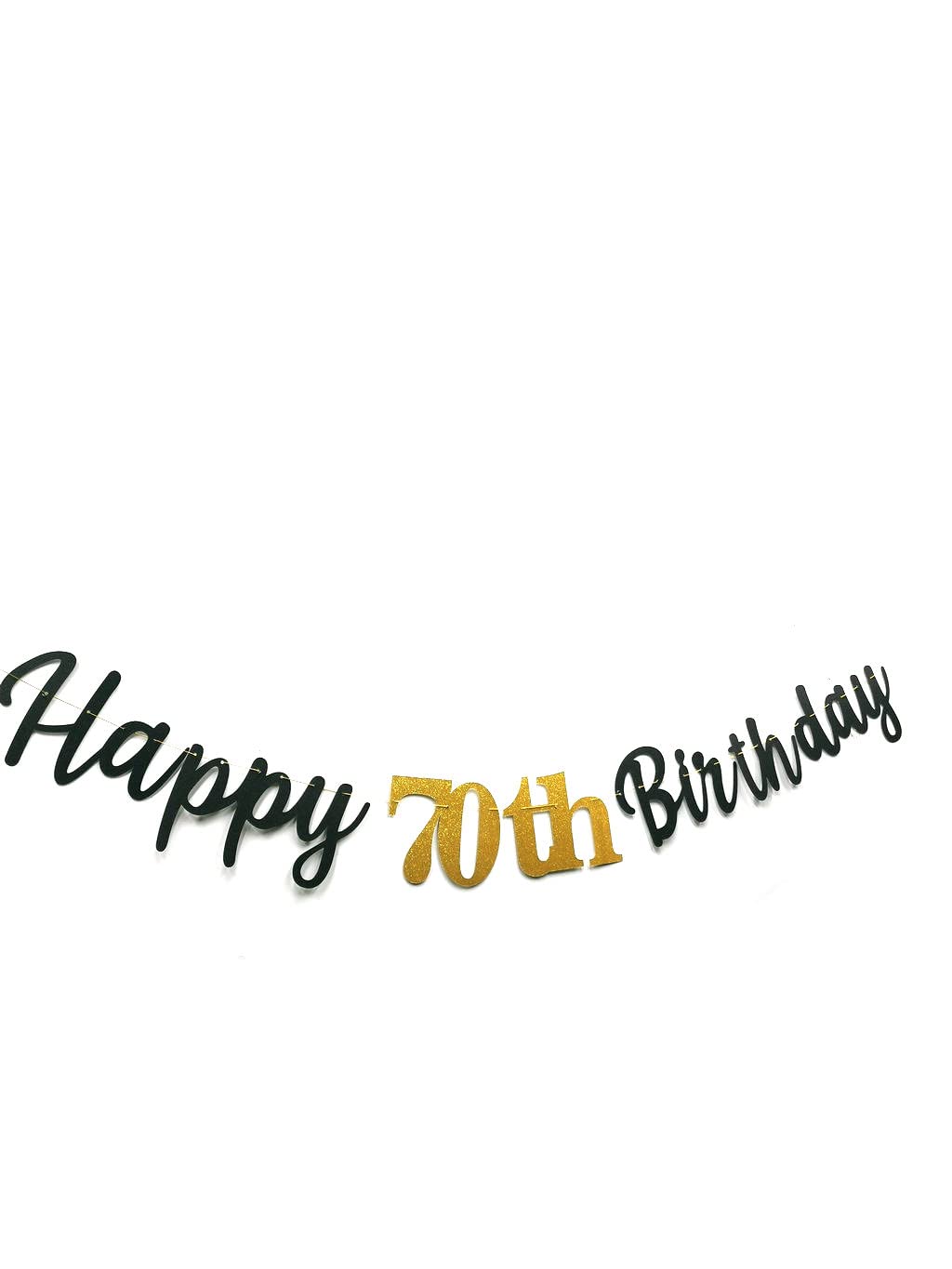 Glitter Happy 70th Birthday Banner Double Sized Glitter Paper 70 Birthday Sign Banner - Cheers to 70 Years Birthday Party Bunting Decorations Black