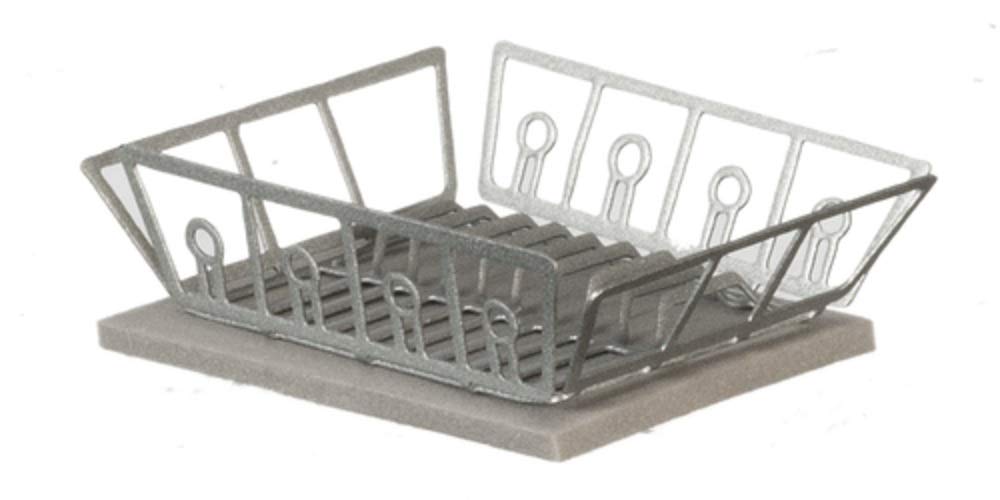International Miniatures Dollhouse Miniature Silver Dish Drainer w/Mat
