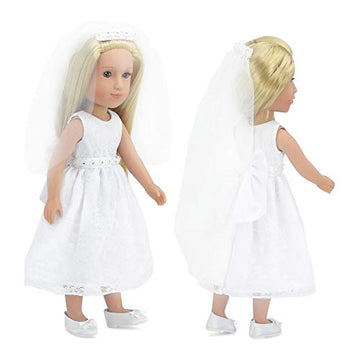 Emily Rose 14" Doll Bridal First Communion Dress 3-PC Outfit - White Lace Gown, Veil & Shoes | Glitter Girls & Wellie Wishers Compatible | USA Brand