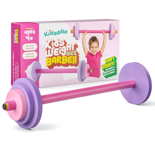 Modern Innovations Kids Barbell Weight Set, Toy Workout Equipment, Kid Weights for Exercise, Toddler Fun & Fitness (Pink & Purple)