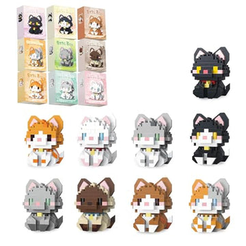 QISHOUTING 9 Packs Mini Cats Building Blocks, 9 Styles Small Cute Cat Building Set,Miniature Cat Figurine Toys for Adults Women,Birthday Party Favors