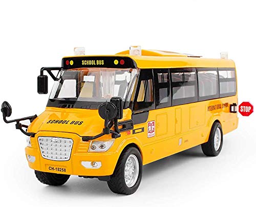 9" Yellow Bus Model for Teaching Supplies?Large Pull Back Alloy Diecast Metal Bus Model with Openable Doors and Get on/Off Sound for Gift,Cake