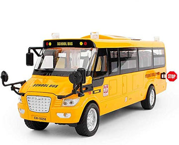 9" Yellow Bus Model for Teaching Supplies?Large Pull Back Alloy Diecast Metal Bus Model with Openable Doors and Get on/Off Sound for Gift,Cake