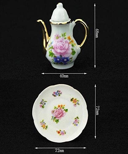 EatingBiting Collection Level 1:12 Elegant Flora Miniature Dollhouse Porcelain Tea Dish, Teapot, Cup, Plate Craft Set, DIY Scene Doll Home Furniture