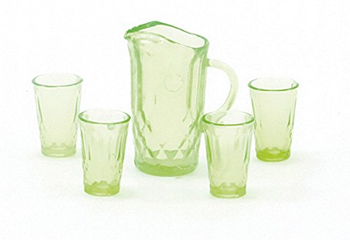 Dollhouse Miniature Chrysnbon Green Pitcher with 4 Tumblers Kit