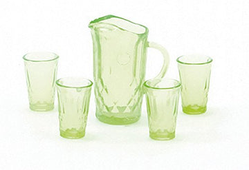 Dollhouse Miniature Chrysnbon Green Pitcher with 4 Tumblers Kit