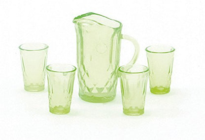 Dollhouse Miniature Chrysnbon Green Pitcher with 4 Tumblers Kit