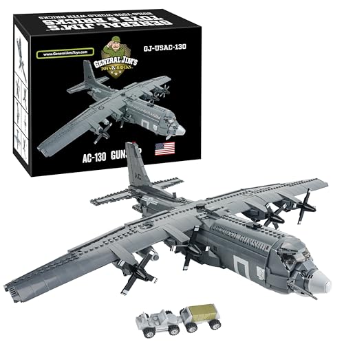 General Jim's AC-130 Hercules Gunship Building Block Set - 1,713 Pieces - Detailed Ground-Attack Aircraft Model Bricks Set - Compatible with Major