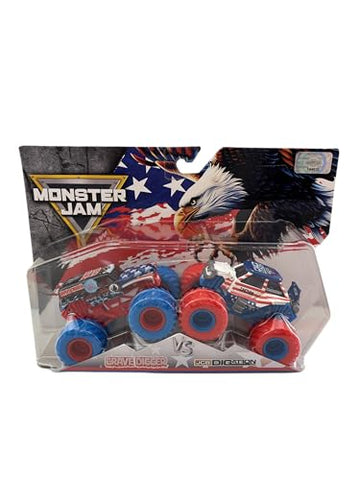 Monster Jam Grave Digger vs JCB Digatron Diecast Truck - Exclusive Red White Blue