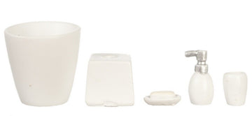 Houseworks, Ltd. Dolls House Miniature Modern White Bathroom Accessory Set Bin Soap Tumbler 5 Pc