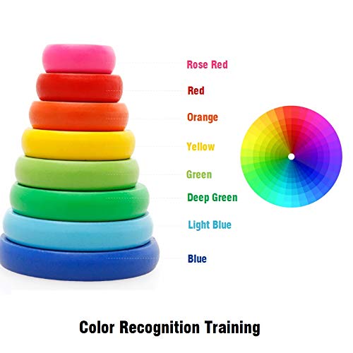 Wooden Tower of Hanoi Intellectual Toy Brain Teaser 8 Rings Hanoi Tower