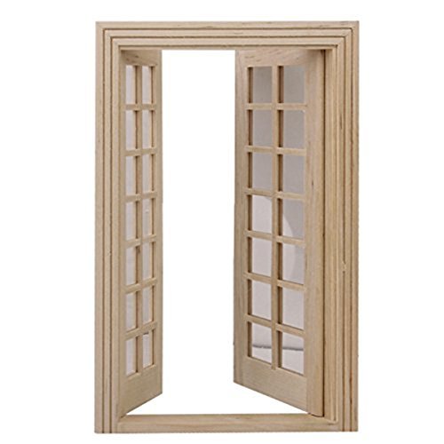 ULTNICE 1:12 Dollhouse Furniture Miniature Wooden Exterior Door 28 Panel
