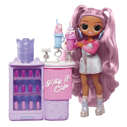 LOL Surprise OMG Sweet Nails - Kitty K Café with 15 Surprises, Including Real Nail Polish, Press On Nails, Sticker Sheets, Glitter, 1 Fashion Doll,
