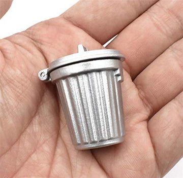 EatingBiting Adult Scene DIY 1:12 Dollhouse Miniature Furniture Home Garden Trash Can Garbage Bin Silver 30mm Width: 26mm Height: 35