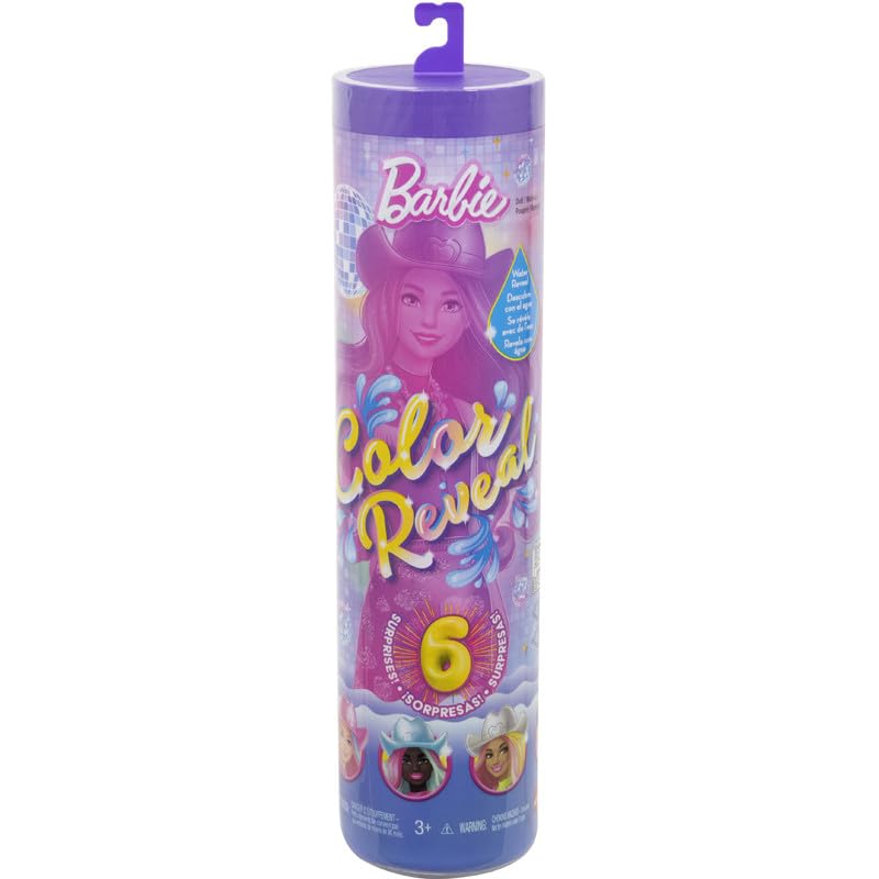 Barbie Color Reveal Fashion Doll & Accessories with 6 Surprises, Disco Star Series with Metallic Shine & Color-Change Bodice (Styles May Vary)