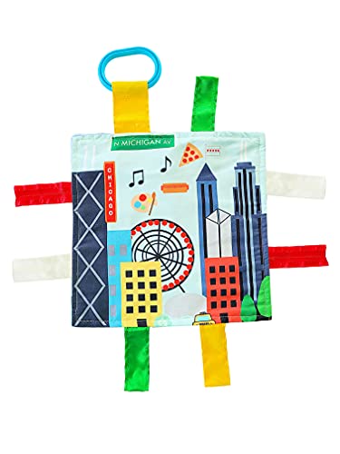 Baby Jack & Co 8x8” Learning Lovey Chicago Illinois Tag Toys for Babies - Baby Crinkle Toys - Soft & Safe - Learn USA Cities and Shapes - Ideal Baby