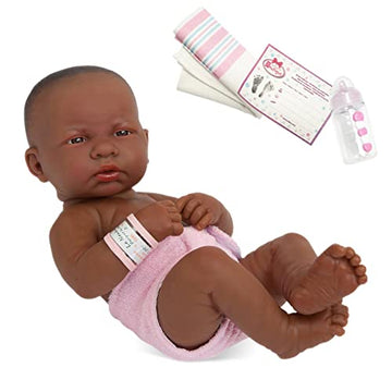 JC Toys - La Newborn First Day African American| Anatomically Correct Real Girl Baby Doll | 14" All-Vinyl | Made in Spain | Designed by Berenguer |