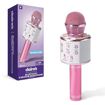 Claire's Bluetooth Karaoke Microphone for Kids, Wireless Mic with Voice Effects, Echo, USB-C Charging, Volume Controls & TF Card Slot, Portable &