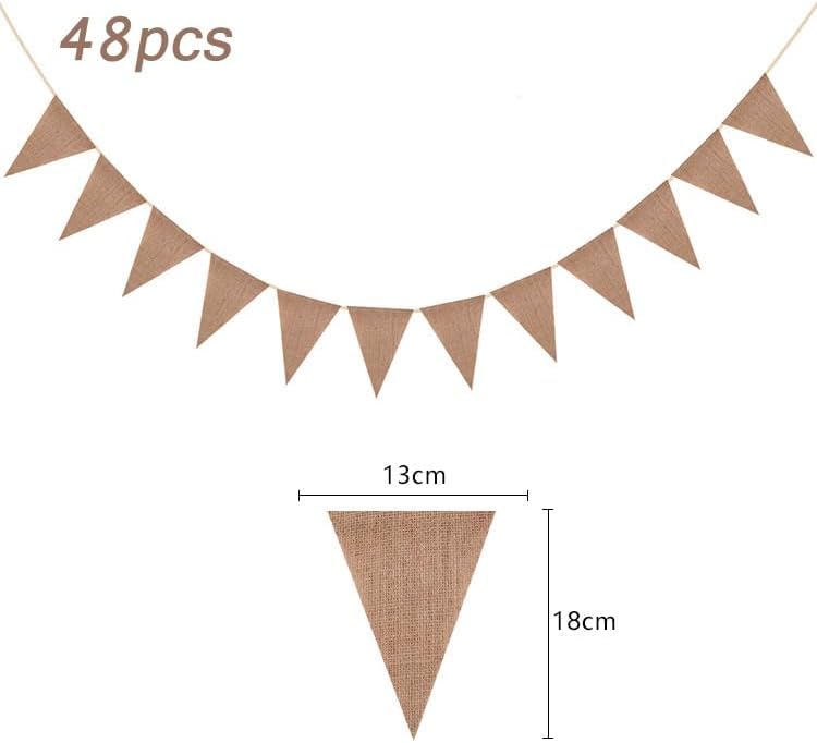 DAHI 32Ft Burlap Banner 48pcs DIY Burlap Banner Brown Fabric Triangle Flag Pennant Banner for Party Decorations Wedding Birthday Outdoor Garden