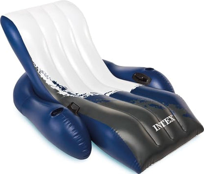 Intex Inflatable Lounge Pool Recliner Lounger Chair with Cup Holders - Heavy-Duty Float Raft for Adults, 220 Lb Capacity Large Floating Tanning Chair