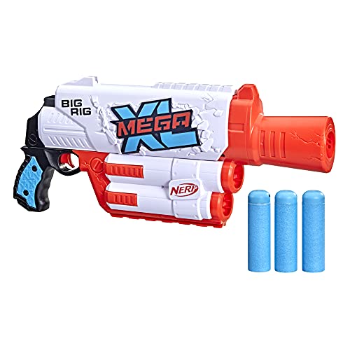 Nerf Mega XL Big Rig Blaster, Largest Mega Darts Ever, 3 Mega XL Whistler Darts, XL Dart Blasting, Onboard Dart Storage