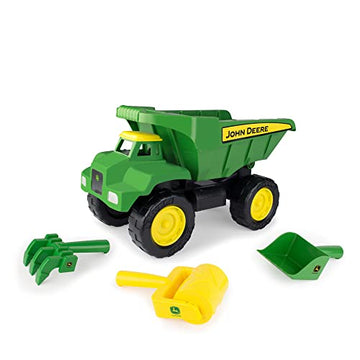 John Deere Big Scoop Dump Truck Toy with Sandbox Tools - Construction Toys Featuring Dump Truck, Sand Toys, and Tractor Wheel Roller - Kids Sandbox