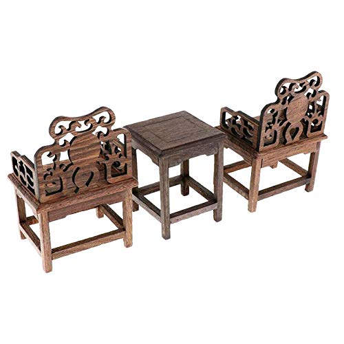 EatingBiting 1:6 Dollhouse Miniature Handcraft Furniture Retro Wood Square Table Armchairs 3 Pieces Dollhouse Furniture Miniatures - 1:6 Scale 3pcs